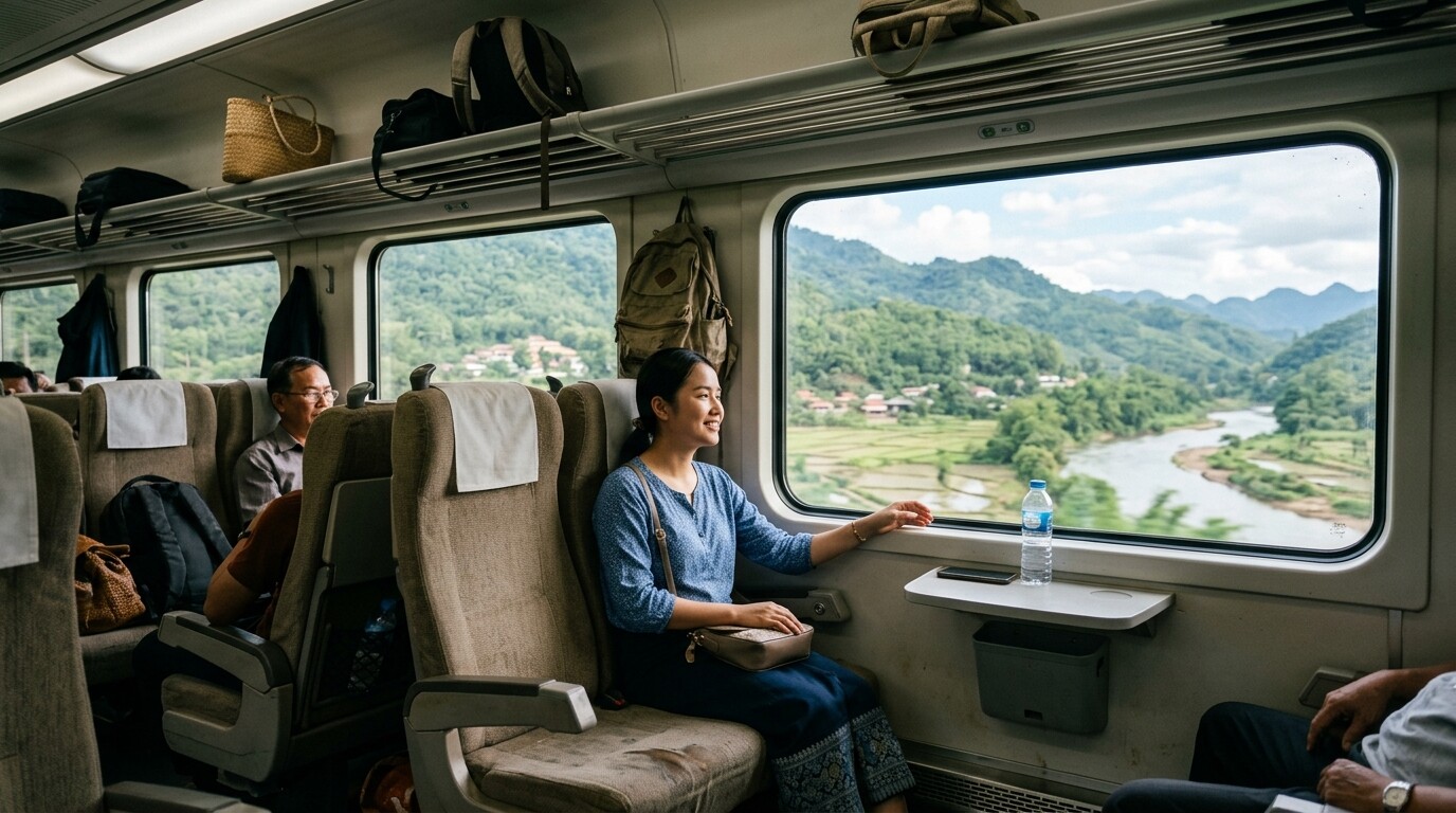 ルアンパバーンからビエンチャンへの列車の概要を説明する写真
