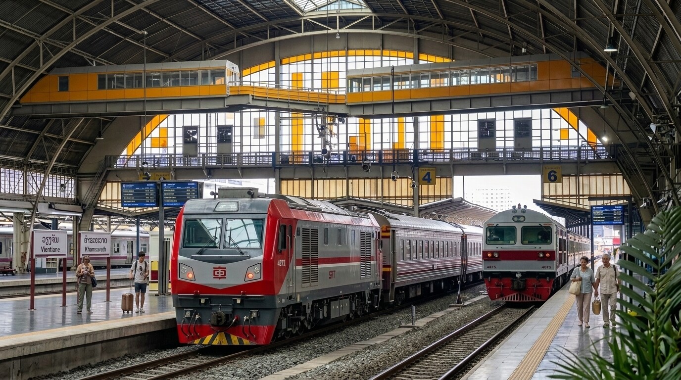 The exterior of Khamsavath Railway Station in Vientiane.